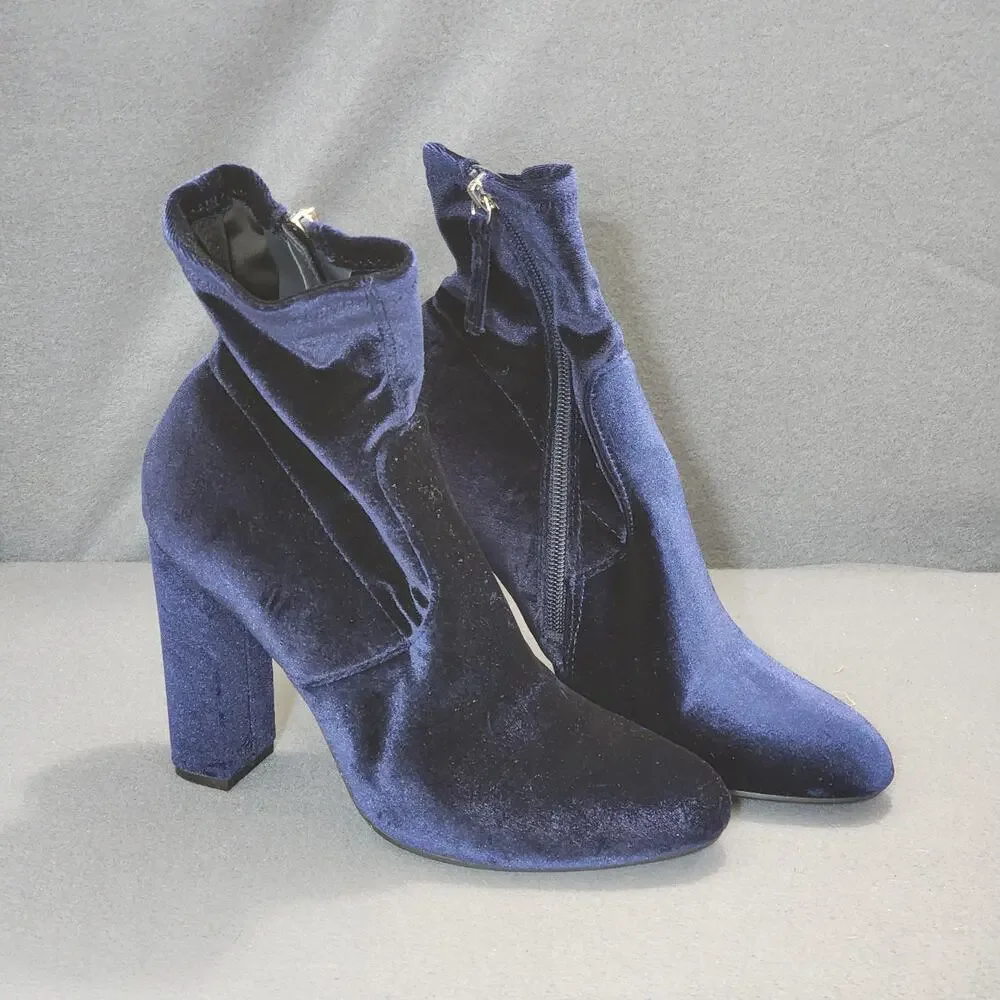 Steve Madden Womens Ankle Boots Booties 7.5 Edit Blue Velvet Side Zip 4" Heel - Picture 2 of 14